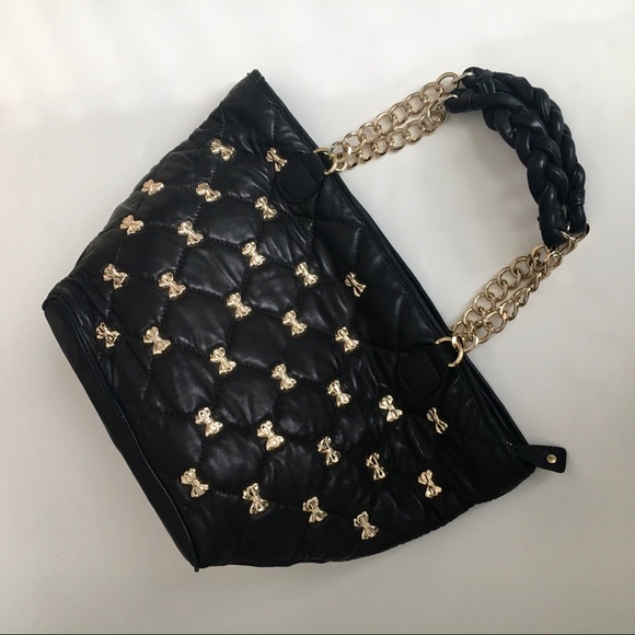 NWOT Betsey Johnson black quilted lamb leather bag - Picture 4 of 10